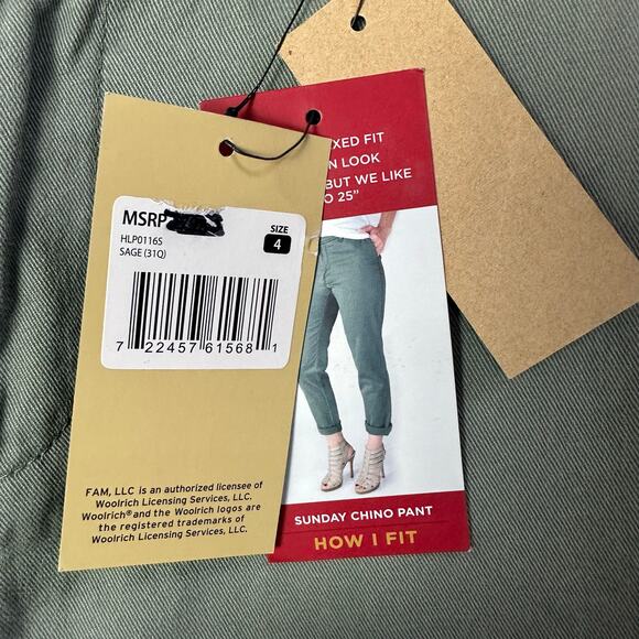 NWT Woolrich Sunday Chino Pants Womens Size 4‎ Mid Rise Sage - Picture 8 of 10